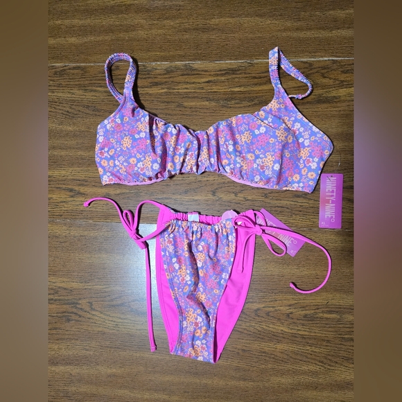Ninety Other - NEW Ninety Pink and Purple Floral Bikini XL TOP AND M BOTTOM